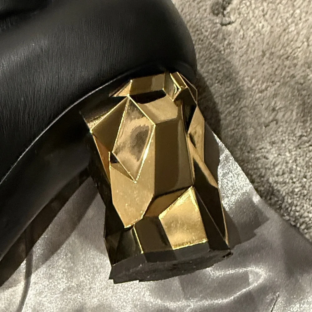 Giuseppe Zanotti Black Over-the-Knee Leather Boots with Sculpted Gold Heels